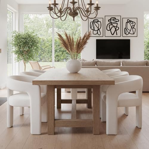 Image of HNY Modern Barrel Kitchen & Dining Room Chairs Set of 3, Velvet Upholstered Accent Chairs with Arm, 18.5'' Wide Side Armchair Vanity Chair for Living Room Bedroom Makeup Small Spaces, Ivory