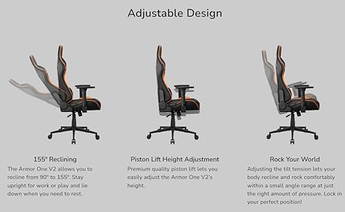 Miniatura 5 de COUGAR Armor ONE V2 Silla de juegos dorada, opciones de cuero de PVC transpirable o tela tejida, reposabrazos plegables 4D, almohadas lumbares y