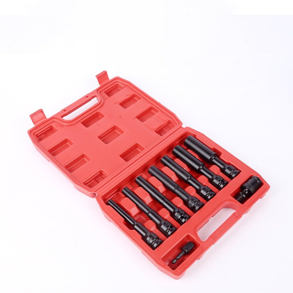 EasyByMall Set di 9 chiavi a bussola esagonali estese da 1/2 pollici, 8-19 mm, adattatore per chiave inglese convertitore con barra di estensione per trapano per cricchetto elettrico