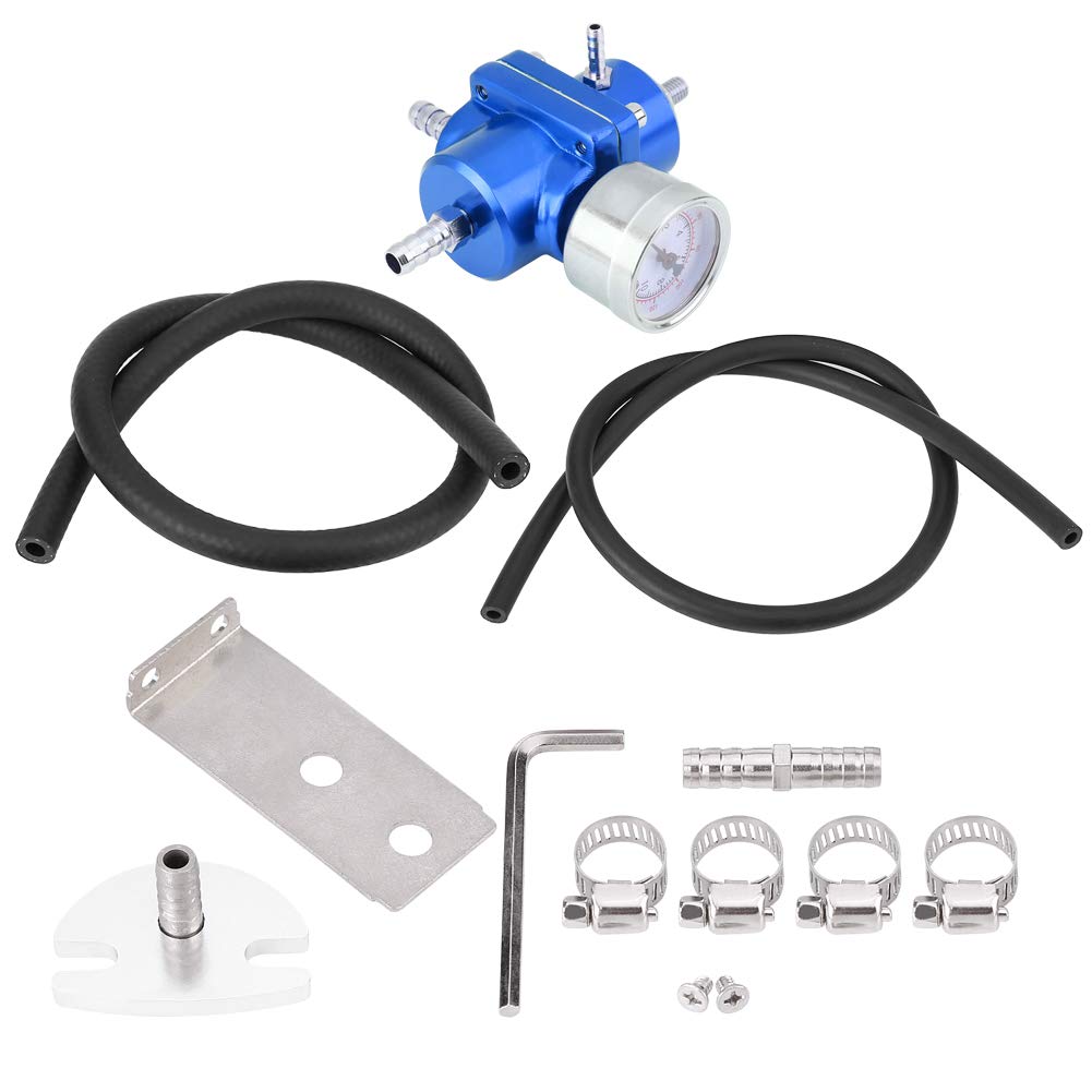 Regolatore universale di pressione del carburante in alluminio con manometro, kit regolatore di pressione del carburante regolabile da 0 a 140 PSI, include tubo e raccordi per la (Blu)