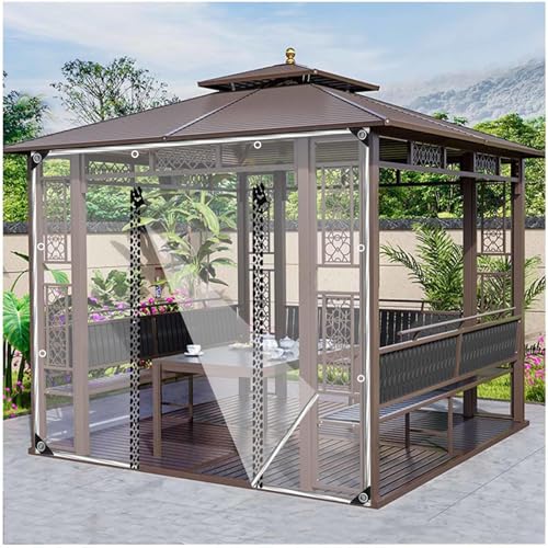 Cortinas De Lona Claras,Paneles Laterales De Lona Transparente,Lona Impermeable Con Cremallera,Cortinas De Lluvia De Lona Exterior Para Pérgola Porche Terraza,Personalizable,WxH-3.2x2.2m/10.5*7.2ft