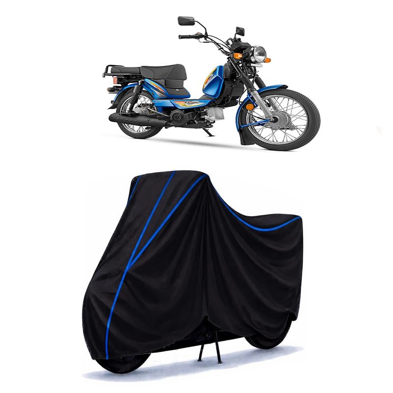Image of BIR Bike Cover Water Resistant Compatible for XL 110 Universal Motorcycle Rain | Heavy Duty UV Protection, Dust, Scratch Indoor Outdoor All Weather with Black Blue Piping Elastic