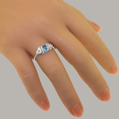 Solid 925 Sterling Silver Natural Blue Topaz & Cubic Zirconia Womens Trilogy Ring - Sizes J to Z Available including half sizes