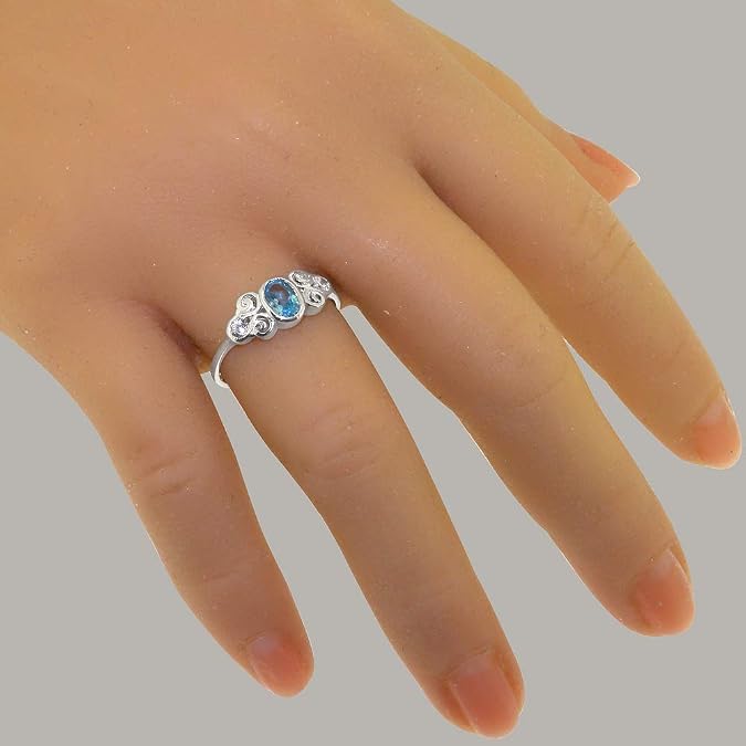 Solid 925 Sterling Silver Natural Blue Topaz & Cubic Zirconia Womens Trilogy Ring - Sizes J to Z Available including half sizes