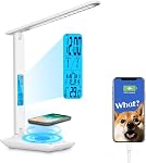 Multifunctional LED Desk Lamp with Wireless Charger,USB Charging Port,Clock,Phone Holder,Desk Lamps for Home Office,Eye-Caring Reading Lamp,Study Lamp for Boys,Girls,Teens (White-tx26)