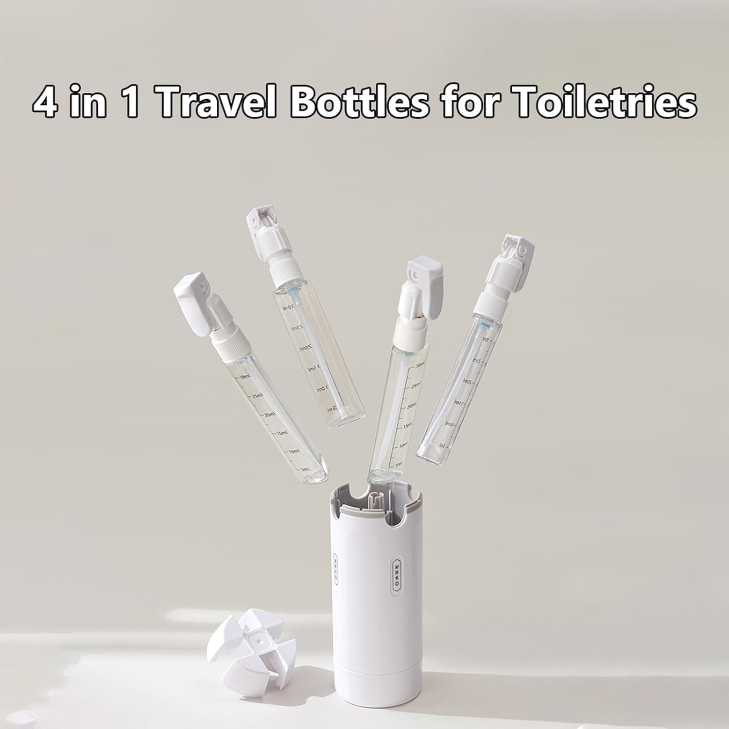 4 in 1 Travel Dispenser Set with 4 Pack 30ML Leak Proof Bottles for Toiletries, Portable Containers for Shampoo Lotion Conditioner Cream (Green)