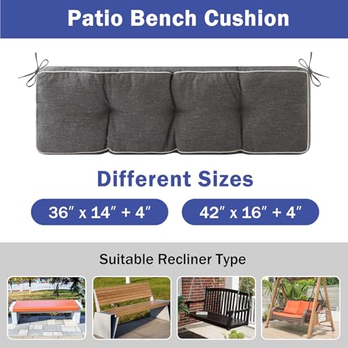 IPYNBAP Bench Cushion, 42 x 16 Inch Patio Furniture Cushions with Durable Ties, Soft Memory Foam Bench Cushions for Indoor/Outdoor Furniture with Non-Slip Bottom, Kitchen&Dining, Dark Grey - Thumbnail 6