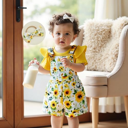 Newborn Baby Girl Summer Clothes Ruffle Ribbed Short Sleeve Romper Daisy Suspender Overall Shorts Cute Summer Outfit2