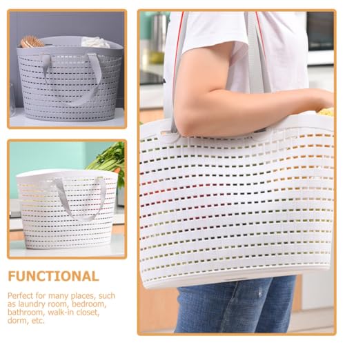 Panier de rangement plastique lot de 2 corbeilles à poignées blanc gris - 6