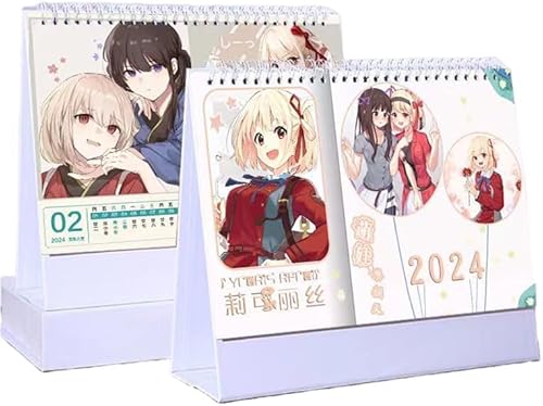 JIACAI リコリス・リコイル 2024年カレンダー 卓上カレンダー 文房具 錦木 千束 井ノ上 たきな 可愛い 装飾 両面印刷 スケジュール シンプル 事務用品 オフィス用品 置物 卒業記念品 誕生日 新年 お正月 プレゼント 非公式 (A)