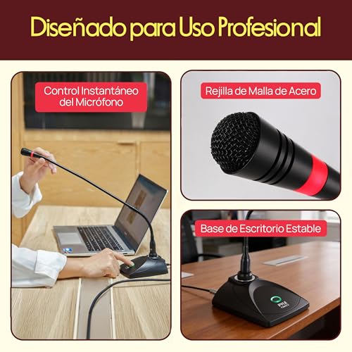 Micrófono cuello cisne Pyle de condensador con cable XLR a Jack para mesa de conferencias 7