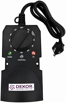 DEKOR Outdoor Light Timer Dusk to Dawn - Waterproof Photocell Sensor with 2 Grounded Outlets for Landscape, Deck, Garden & Christmas Lights, IP63, 1-8 Hour Daily Outdoor Timer