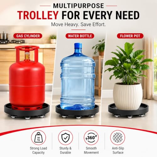Image of Plastic Heavy Duty LPG Gas Cylinder Stand Trolley with Wheels - 50kg Capacity, Unbreakable Material with 360 Degree Rotation Wheels Multipurpose Stand (Assorted Color)