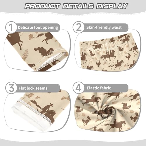 Wusikd Cowboys Horses Girls' Leggings Toddler Doodles Cowboy Boots Kids Yoga Pants Dance Active Tights 4T3