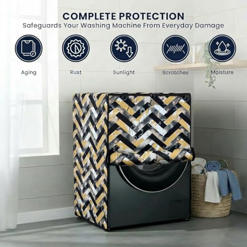 Image of Star Weaves Front Load Fully Automatic Washing Machine Cover for 8 Kg, 8.5 Kg, 9 Kg, 9.5 kg (Multicolor)| Waterproof & Dustproof Polyester Fabric with Zipper | Protection Cover | 63 x 63 x 93 cms