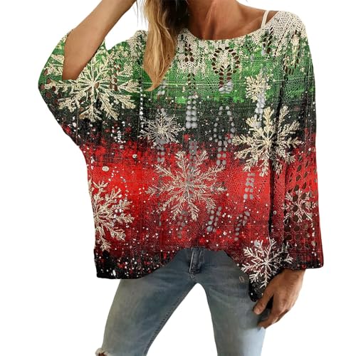 Weihnachtspullover, Damen, unlieblich, Herbst, süß, Sweatshirt, Rundhalsausschnitt, große Größe, locker, Baumwolle, Weihnachtskleid, Wolle,...