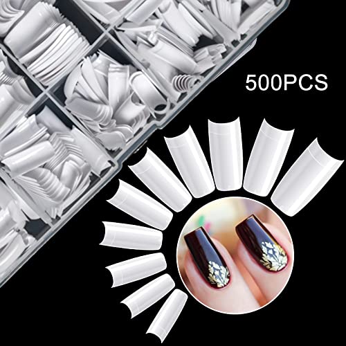 Krofaue 500Pcs False Nails Tips Lady French Style Acrylic Artificial Tip Manicure Half Cover With Box Of 10 Sizes For Nail Tips Art Salons And Home Diy (White) #TOP6