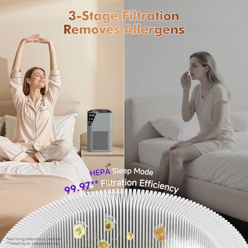 Image of Air Purifiers for Home Large Room up to 1750 Sq Ft, H13 True HEPA Filter Air Purifiers for Bedroom, 25dB Quiet with Fragrance Diffuser for Home, Bedroom,Office (Gray)