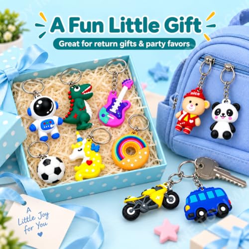 Image of Toy Imagine Rubber Cartoon Keychains for Kids (Pack of 12) Cute 3D Silicone Key Rings for Boys & Girls, Birthday Return Gifts Key Rings for Car, Bike, Backpack & House Keys Assorted