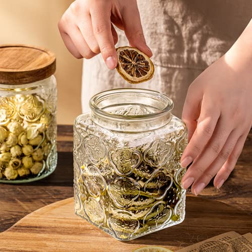 Image of ANSQU 25.3 FL OZ Square Glass Jar, Glass Storage Canister with Airtight Lid, Glass Food Storage Containers for Candy, Coffee, Tea, Canning, Cute Jar (Square Begonia) | Glass Food Storage Container for Coffee, Tea, Candy, Sugar, Decorative Jar Cute Jar (Square Begonia)