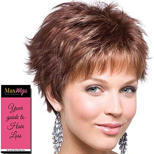 Lizzy Wig Color Expresso - Rene of Paris Wigs 3.5" Short Spiky Wispy Bangs Razor Layers Synthetic Average Cap Bundle MaxWigs Hairloss Booklet