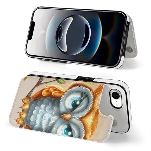 Étui portefeuille iPhone 16 hibou mignon en cuir à rabat - 4