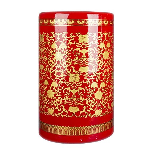 Paragüeros de cerámica roja con patrón, soporte de paraguas retro chino para flores/decoración, decoración interior de oficina en casa, decoración del hogar y (tamaño: L)