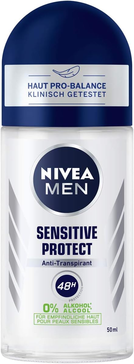 NIVEA MEN Sensitive Protect roll-on deodorant (50 ml), antiperspirant roller for sensitive skin, deodorant with 48-hour protection