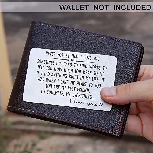 Anniversary Wallet Insert Card for Men or Women - Never Forget That I Love You, Engraved Wallet Insert for Boyfriend Husband Him, Birthday Wedding Deployment Gifts Cards for Couples2