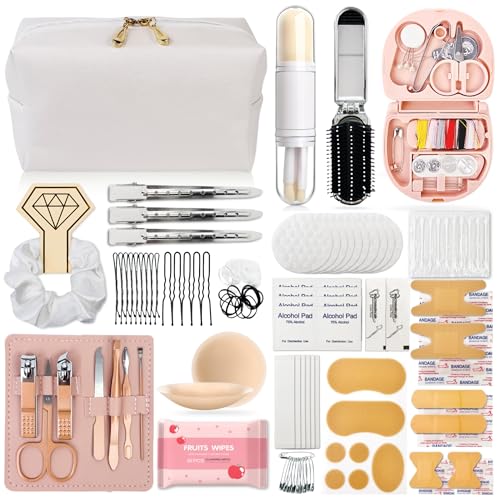 ARK Survivor Women's Wedding Emergency Kit 39 Essential Items for Brides Team Bride All in One Travel Kit Personal Care Women's Travel Set (Glam White)