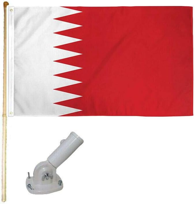 5' Wooden Flag Pole Kit W/Nylon White Bracket 3x5 Old Bahrain Polyester Flag