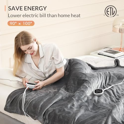 Image of HOMLYNS LuxeHeat Heated Blanket Electric Blanket King Size, Soft Flannel Sherpa Heating Blanket with 10 Heat Settings, 1-10 hrs Timer Auto Shut Off (90x100 inches, Grey), Only for 120V Voltage Use