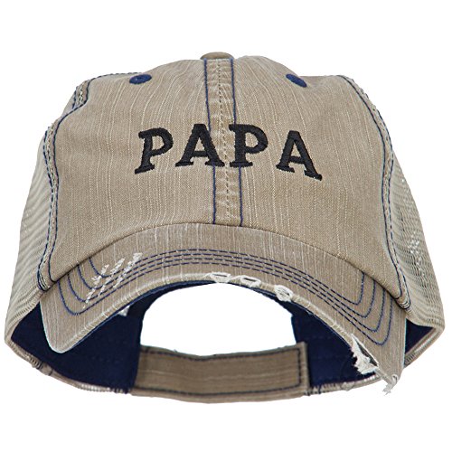 Papa Embroidered Low Profile Cotton Mesh Cap - Khaki OSFM