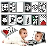 KUANGO Black and White High Contrast Tummy Time Mirror Toys Newborn Toys 0 6 Months Brain Development Infant Stimulating Sensory Baby Mirror Book 0-3 3-6 2 4 5 Months Old Baby Boy Girl Gifts