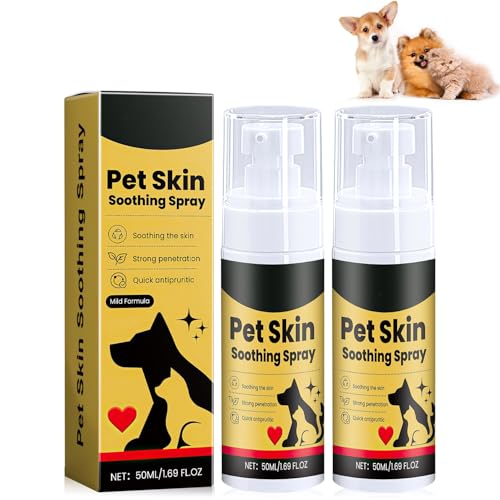 2Pcs Pet Skin Soothing Spray for Dogs Pet Skin Treatment Spray for Dogs and Cats - Nature Soothing Solution for It-chy Skin and Reduces Scratching Pet Skin Soothing Spray for All Animals(50ml/1.69oz)