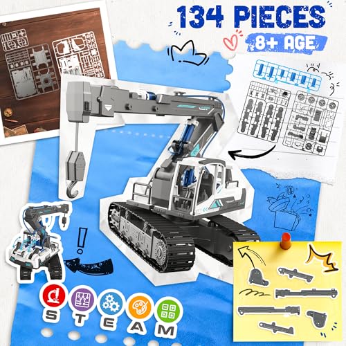 Image of Hydraulic Crane Truck STEM Building Toy, 134 Pcs Engineering Kit for Kids | DIY Construction Kit, Hydraulic Robot Arm, No Battery Required, Mechanical Learning, Assembly Toy, STEM Engineering Activity