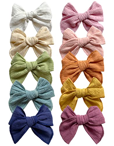 Image of Cherssy Baby Hair Bow Clips, 10pcs Embroidered Stripe Bows Hair Alligator Clips Accessories for Baby Girls, Infants, Toddlers, School Girls, Children