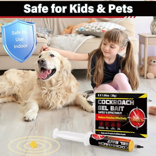 Image of 6 Tubes Cockroach Gel, Natural Formula Roach Gel with 2 Plunger | for American, German Roach Species, Long-Lasting for Kitchen Bathroom Indoor Outdoor & Hidden Areas, Pet & Kids Safe, 30Grams