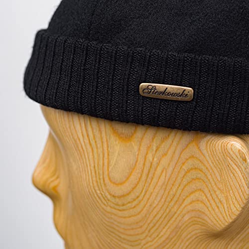 Sterkowski Navy Watch Cap | Woolen Beanie For Men And Women | Docker Hat Sailor Beanie Skullcap Beanie For Men Leon Hat Brimless Hat Watch Cap Skully Hats Vintage Hats For Men Black 62 Cm #TOP4