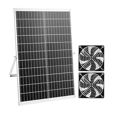 30W Solar Fan System with 2 Fans, 2668 RPM High Speed Operation, Adjustable Solar Panel Angle, Flexible Installation for Farm & Outdoor Use