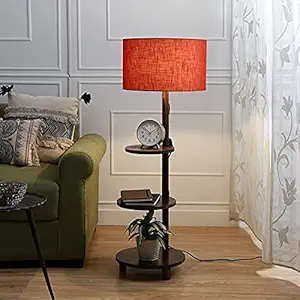SANDED EDGE - SMARTLY PRICED Lamp with 3 Tier Shelf Storage in Solid Wood with Walnut Hand Polished for Home, Living Rooms, Bedroom, Office (18