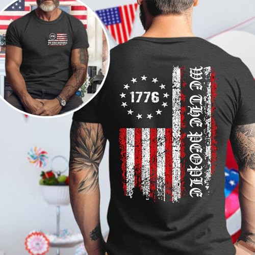 Image of Ithalt Men's American Flag Shirt 4th of July T-Shirt USA Patriotic Tee Shirt Independence Day Top