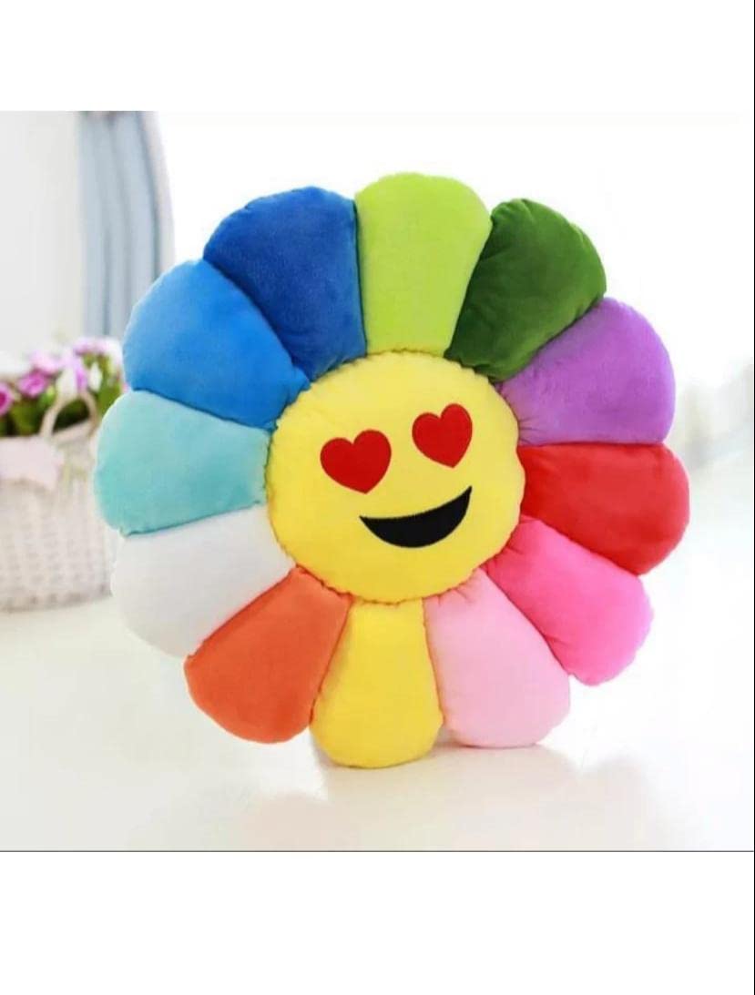 Kaprido Smiley Emoji Sunflower Theme Cushion ( Pack of 1) (Double Heart)