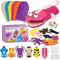 WATINC Hand Puppets for Kids Art Craft Felt Making Kit Sock Puppet Toys, Creative DIY Make Your Own Pompoms Wiggle Googly Eyes Storytelling Role Play Party Supplies Gift for Girls Boys