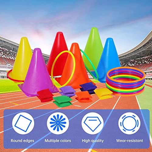 3 In 1 Carnival Games Set,31Pcs Bean Bag Toss Games Combo Set,Soft Plastic Cones,Cornhole Bean Bags Ring Toss Game For Kids Adults Birthday Party Indoor Outdoor Games Supplies,Obstacle Course Supplies #TOP5