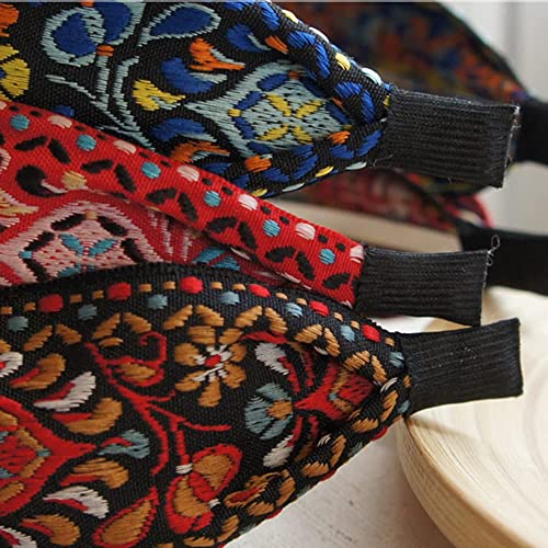 Sweets Embroidered Headbands, 2023 New Ladies Bohemian Wide Headband National Style Embroidered Fabric Hairband, Handmade Colored Vintage Ethnic Style Floral Wide Headbands For Women Girls (3 Pcs) #TOP4