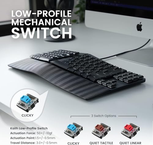 Image of Perixx PERIBOARD-335BL Wired Ergonomic Mechanical Compact Keyboard - Low-Profile Blue Clicky Switches - Programmable Feature with Macro Keys - Compatible with Windows and Mac OS X - US English