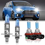 XRDHJI Fit for Ford Focus 2012-2018 High Performance Halogen Headlight Bulbs,H1 High Beam + H11 Low Beam Headlamp Replacement Bulbs Kit, Plug and Play,Pack of 4