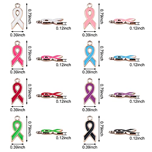 Craffancy 80Pcs Mixed Colors Ribbon Pendants, 8 Styles Enamel Awareness Ribbon Charm Accessories For Diy Crafts Necklace Bracelet Jewelry Making #TOP1