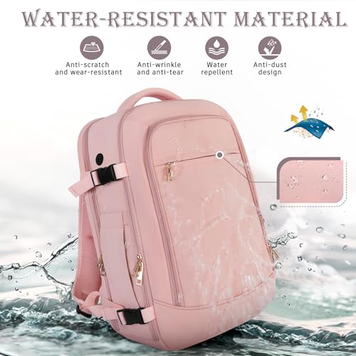 Image of Rinlist Travel Backpack, Large Backpack for Men Women, Flight-approved Carry-on Backpack, 40L Personal Item Travel Backpack, Travel Essentials, Pink